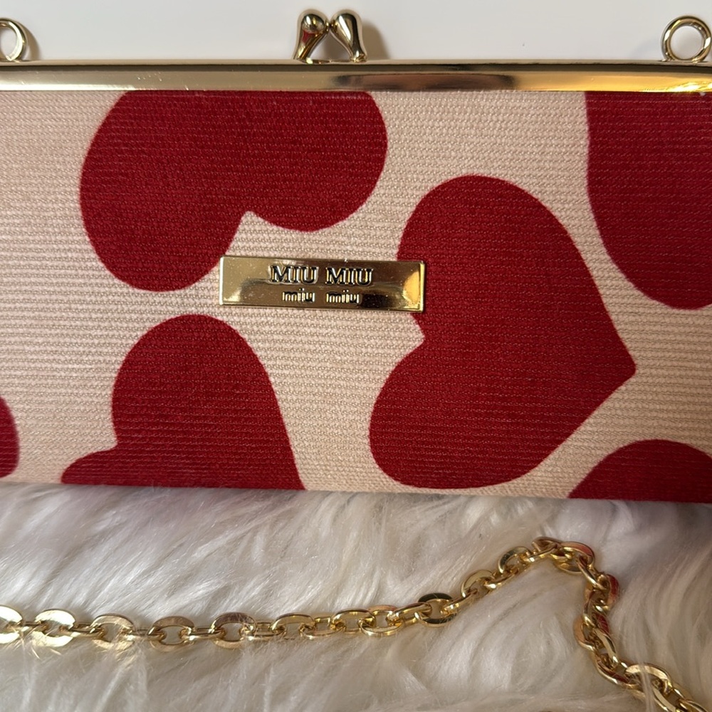 MIU MIU Red Heart Cosmetic Pouch / Bag With Chain NEW GWP - Picture 2 of 7
